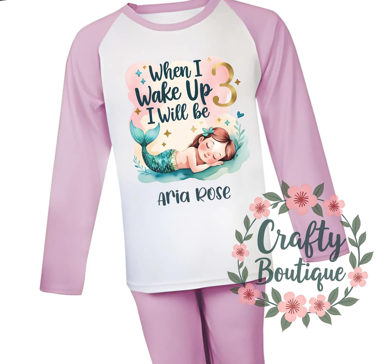 3 Year Old Girls Birthday PJs, 3rd Birthday Tshirt, When I Wake Up I Will Be 3, Mermaid Theme Pajamas, I am Three Shirt Gift   1434