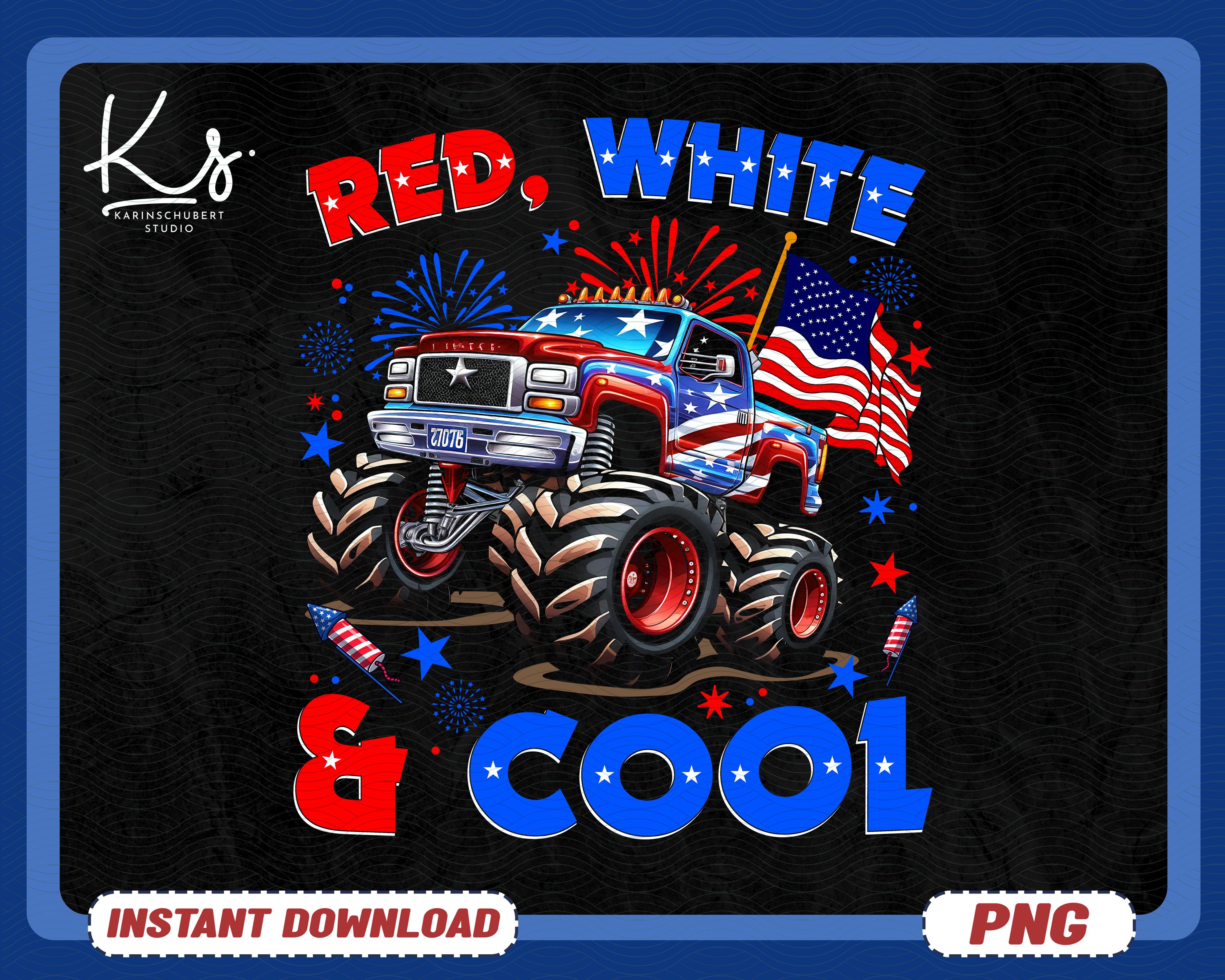 4th Of July Red White And Cool Monster Truck Fireworks PNG, America Monster Truck Png,Usa Truck Png,4th of July Monster Truck Png,Patriotic