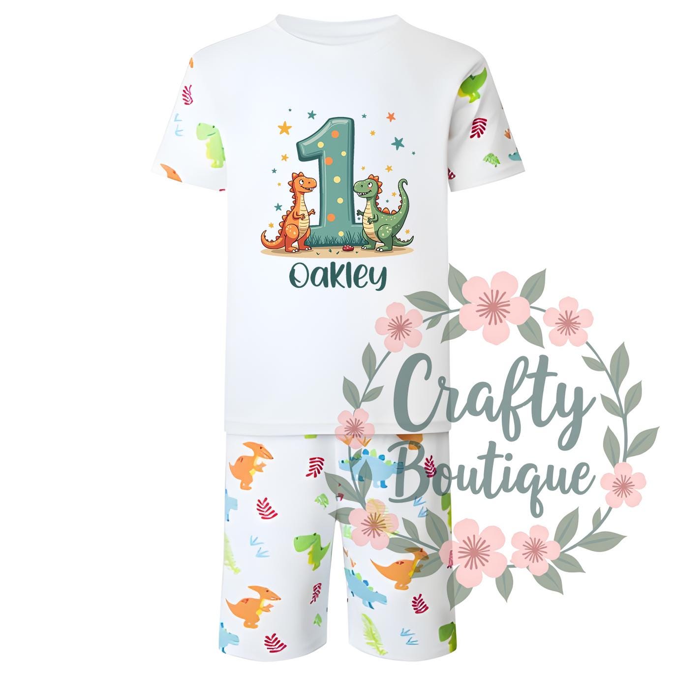 1st Birthday PJs, When I Wake Up I Will Be One, Dinosaur Pajamas, First Birthday Gift, Short Personalised Name Nightwear Dino Theme   1087