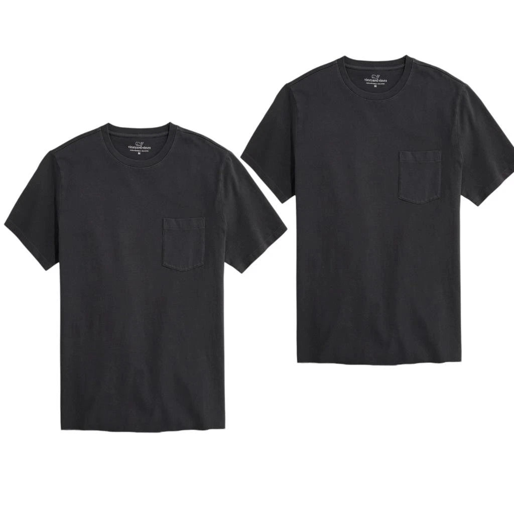 2 pack, Vineyard Vines T shirt Men's Black Short Sleeve Pocket Tee Cotton Medium