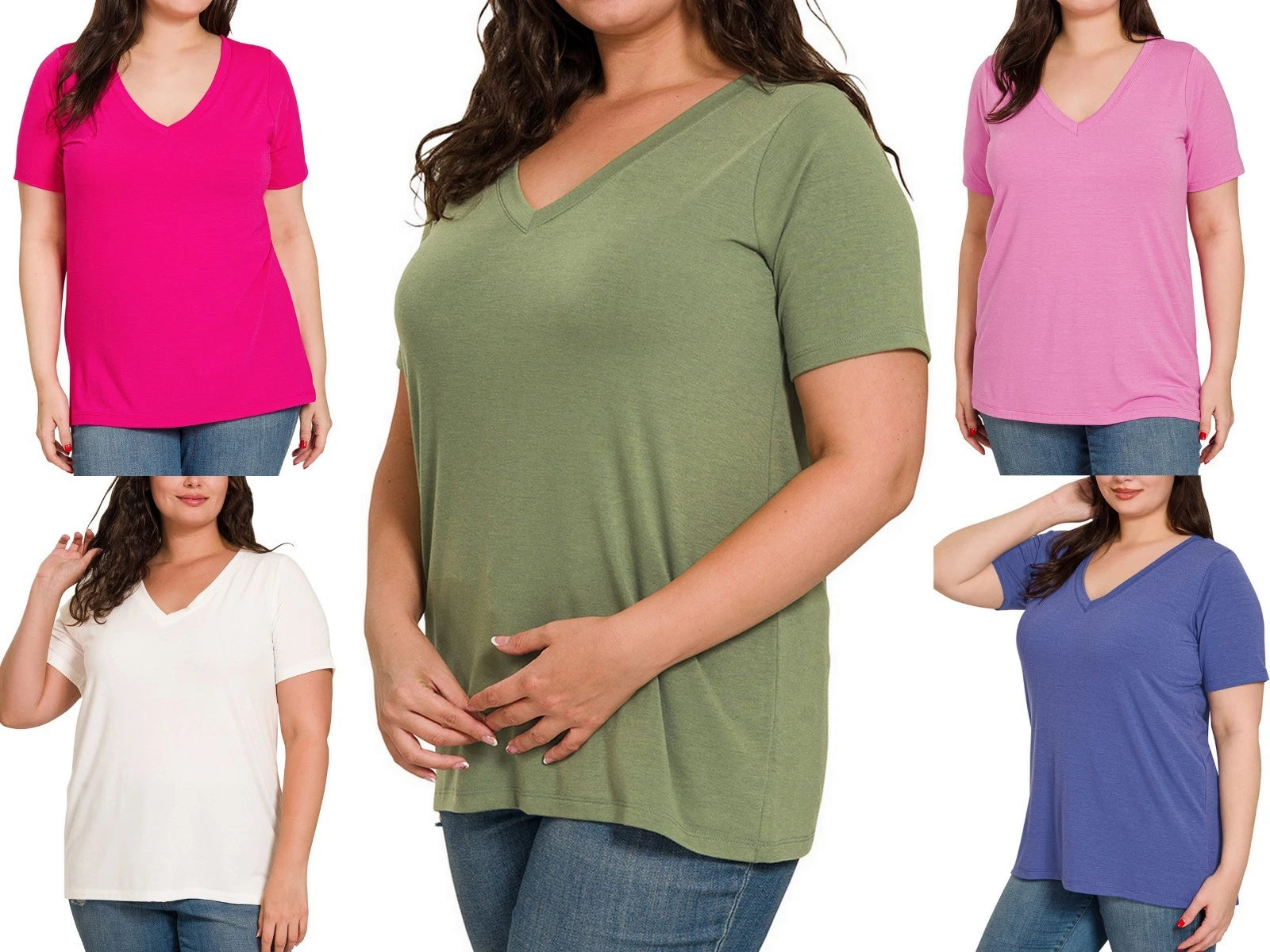 1x 2x 3x Women V neck T shirt Short Sleeve Soft Stretch Basic Tee Plus Size Top
