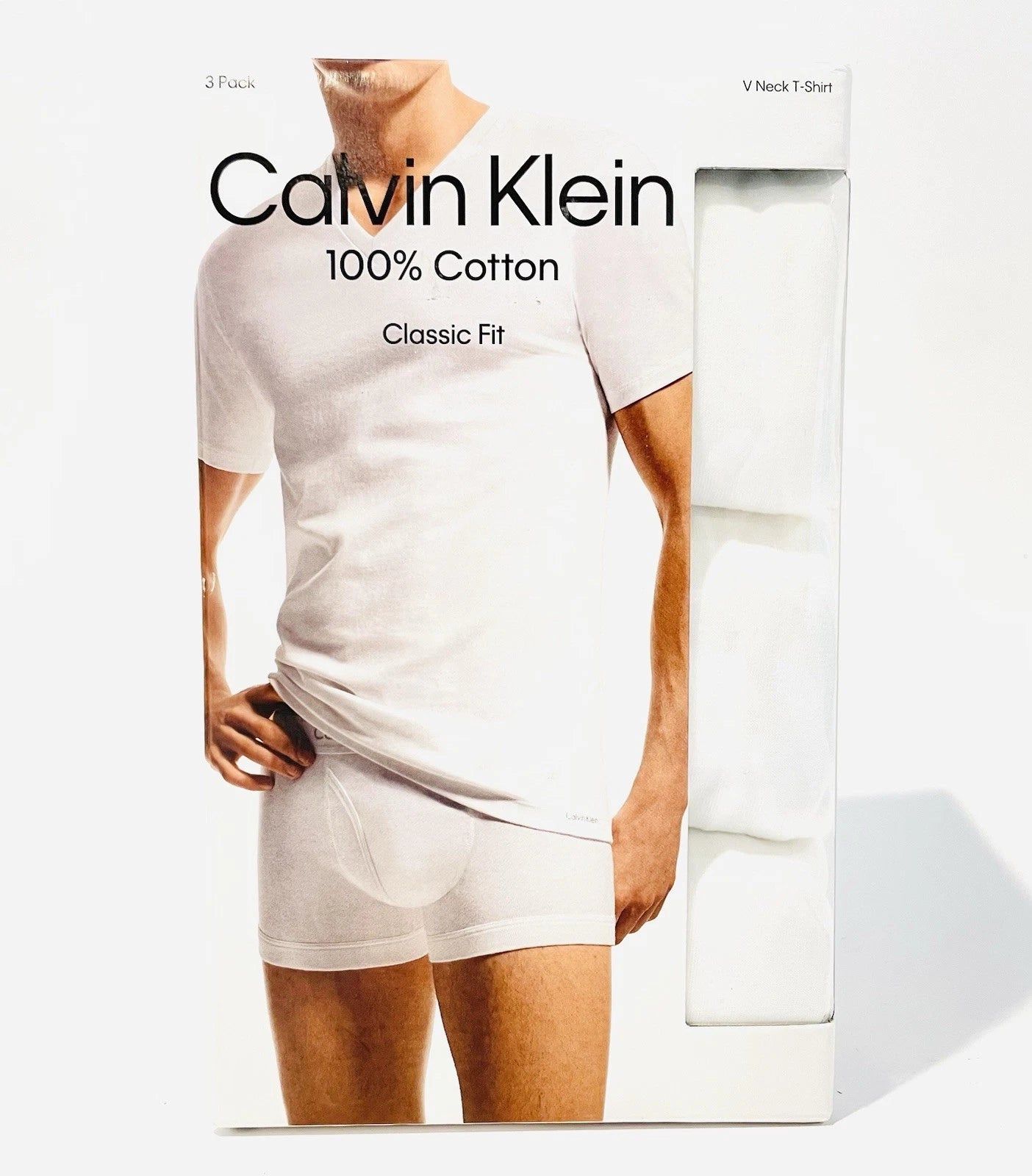 3 pack Of Calvin Klein Men's 100% Cotton Classic Fit V neck T shirts In White