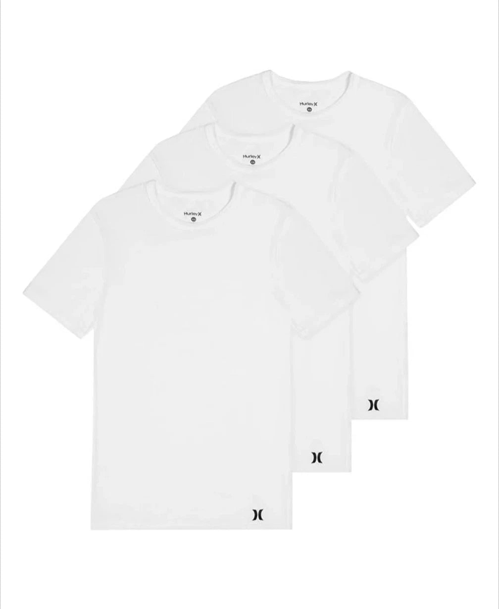 3 Pack Hurley Mens Classic Fit T-shirt Ultra Soft Tag Free White Small 36"